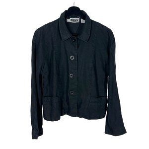Vintage 90s DKNY Black Linen Short Waist Button Up Shacket Small